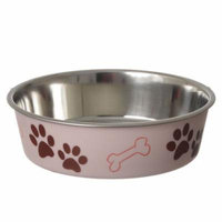 Loving Pets Stainless Steel & Light Pink Dish with Rubber Base Medium - 6.75