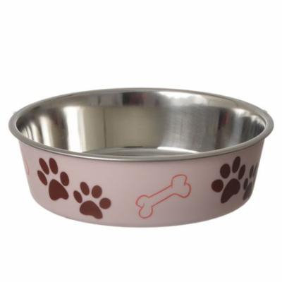 Loving Pets Stainless Steel & Light Pink Dish with Rubber Base Medium - 6.75