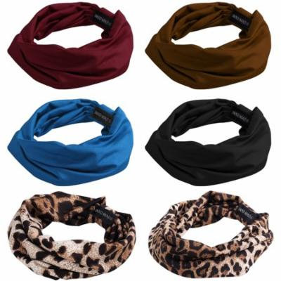 FRCOLOR 6pcs Sweat Wicking Stretchy Athletic Print Wide Bandana Headbands Head Wrap Yoga Headband Head Scarf Stylish Head Band for Sports Workout Fitness Party Prom
