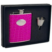 Blush Pink Crocodile Leatherette 6 oz Stainless Steel Flask Gift Set