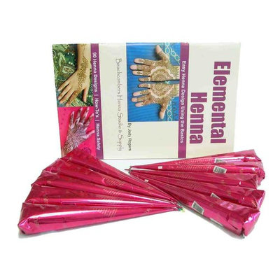 Henna Party Pack Light: 10 Henna Tattoo Pre-Mixed Mehndi Cones and Design Book