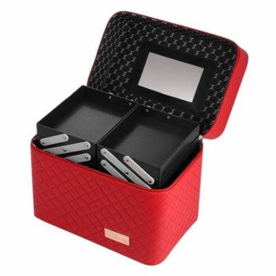 Professional Leather Makeup Case Cosmetic Organizer Storage Box w/ Extendable Tray CCGE