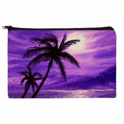 Purple Sunset Beach Palm Tree Hawaii Paradise Makeup Cosmetic Bag Organizer Pouch