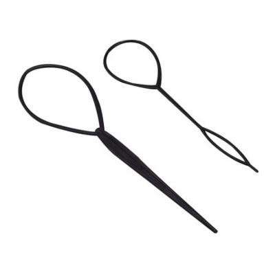 2 Pcs Plastic Crochet Braids Pull Hair Needle Ponytail Pigtails Updo Styling Maker Hairstyle Tool Hairdressing Accessories (Black)
