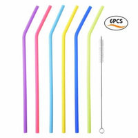 Uarter Reusable Drinking Straws Food-grade Silicone Straws Colorful Drinking Straw Set with Cleaning Brush, Perfect for Home, Milk Tea Shop and Coffee Shop, 10'' Long, Set of 6