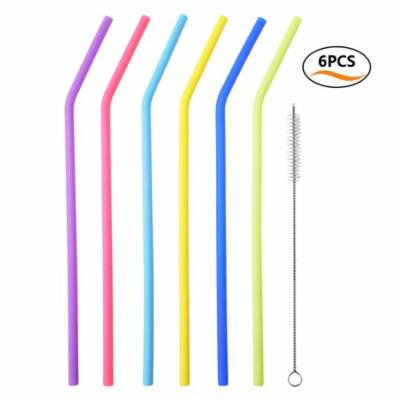 Uarter Reusable Drinking Straws Food-grade Silicone Straws Colorful Drinking Straw Set with Cleaning Brush, Perfect for Home, Milk Tea Shop and Coffee Shop, 10'' Long, Set of 6