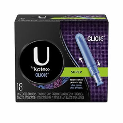 U by Kotex Click Super Compact Tampons, Compact Plastic Applicator, Unscented, 18 Count (Pack of 4)