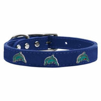 Dolphin Widget Genuine Leather Dog Collar Blue 20