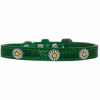 White Daisy Widget Croc Dog Collar Emerald Green Size 12
