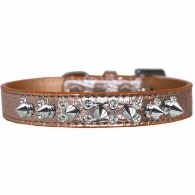 Double Crystal and Spike Croc Dog Collar Copper Size 16
