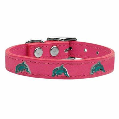 Dolphin Widget Genuine Leather Dog Collar Pink 24