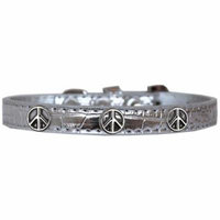 Peace Sign Widget Croc Dog Collar Silver Size 20