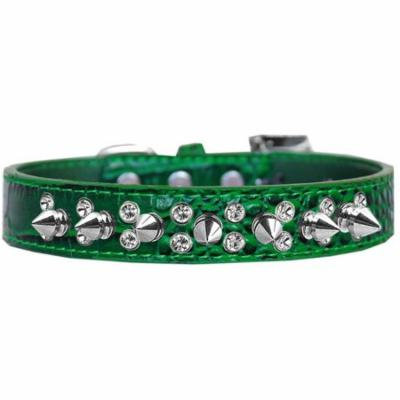 Double Crystal and Spike Croc Dog Collar Emerald Green Size 20
