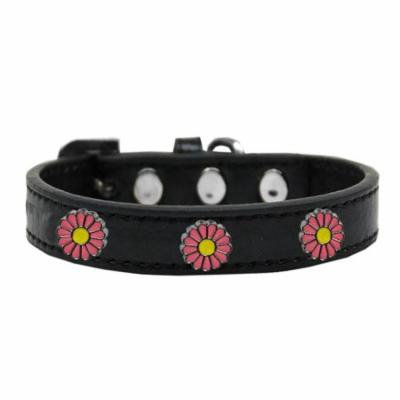 Pink Daisy Widget Dog Collar Black Size 18