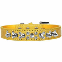 Double Crystal and Spike Croc Dog Collar Yellow Size 18