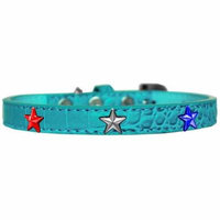 Red, White and Blue Star Widget Croc Dog Collar Turquoise Size 18