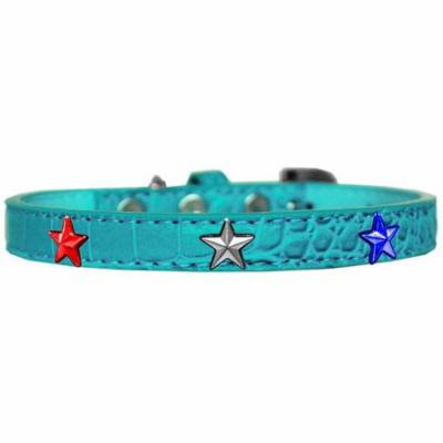 Red, White and Blue Star Widget Croc Dog Collar Turquoise Size 18