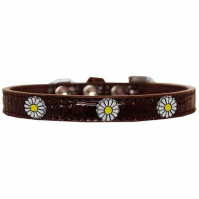 White Daisy Widget Croc Dog Collar Chocolate Size 10