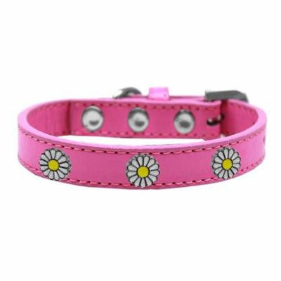 White Daisy Widget Dog Collar Bright Pink Size 20