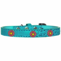 Pink Daisy Widget Croc Dog Collar Turquoise Size 18