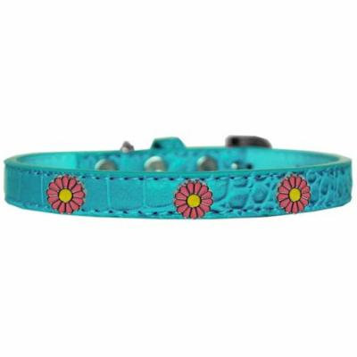 Pink Daisy Widget Croc Dog Collar Turquoise Size 18