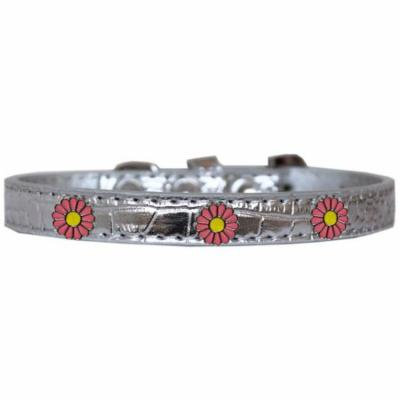 Pink Daisy Widget Croc Dog Collar Silver Size 20