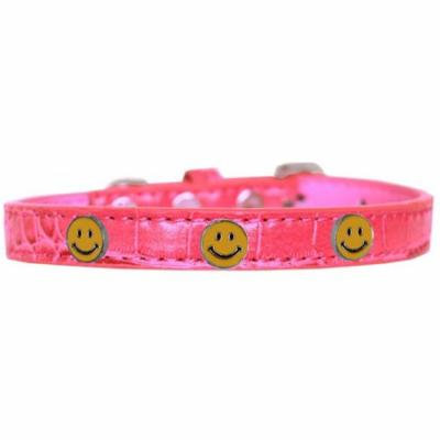 Happy Face Widget Croc Dog Collar Bright Pink Size 16
