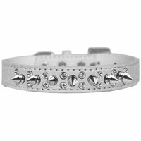Double Crystal and Spike Croc Dog Collar White Size 16