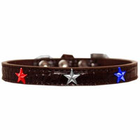Red, White and Blue Star Widget Croc Dog Collar Chocolate Size 14