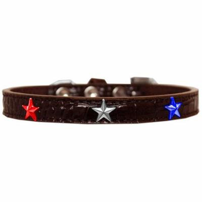 Red, White and Blue Star Widget Croc Dog Collar Chocolate Size 14