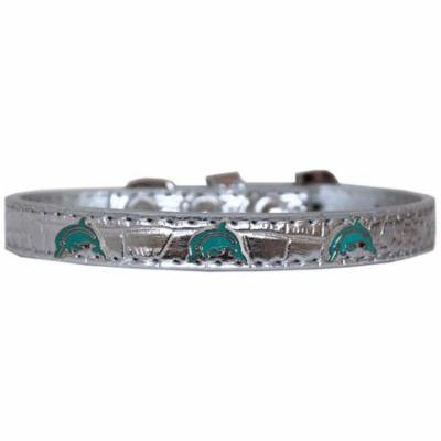 Dolphin Widget Croc Dog Collar Silver Size 18