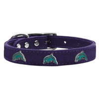 Dolphin Widget Genuine Leather Dog Collar Purple 12