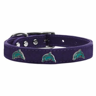 Dolphin Widget Genuine Leather Dog Collar Purple 12