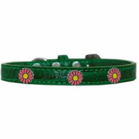 Pink Daisy Widget Croc Dog Collar Emerald Green Size 14
