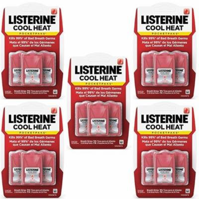 5 Pack Listerine Pocket Paks Breath Strips Cool Heat-Cinnamon 360 Strips Total