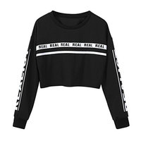 Fheaven Women Fashion White Letter Print Crop Sweatshirt Short Top Blouse Winter