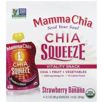Mammachia Mamma Chia Chia Squeeze Strawberry Banana Vitality Snack, 3.5 oz, 4 count, (Pack of 6)