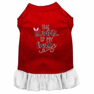 Bunny is my Bestie Screen Print Dog Dress Red with White XS (8)