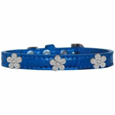 Silver Flower Widget Croc Dog Collar Blue Size 12