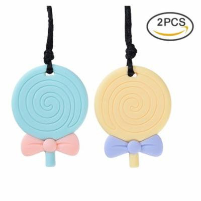 Silicone Teething Pendant - Pretty See Practical Sensory Teether Pendant Body-safe Silicone Teether Necklace Multi-functional Chew Teether Toys with Lollipop Shape, Set of 2