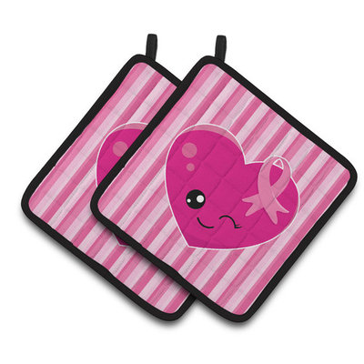 Breast Cancer Awareness Ribbon Heart Pair of Pot Holders