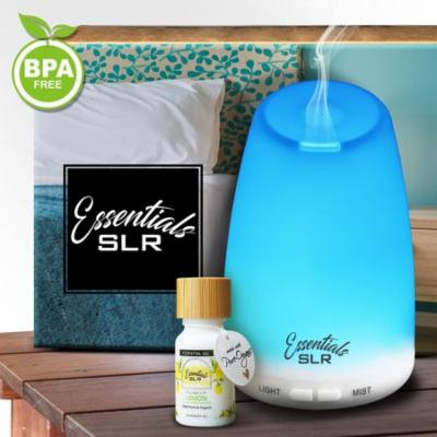 SLR 120ml Aromatherapy Essential Oil Ultrasonic Diffuser BPA Free w/ Lemon Rapture 10ml Essential Oil - USDA Certified Organic 100% Pure Therapeutic Grade