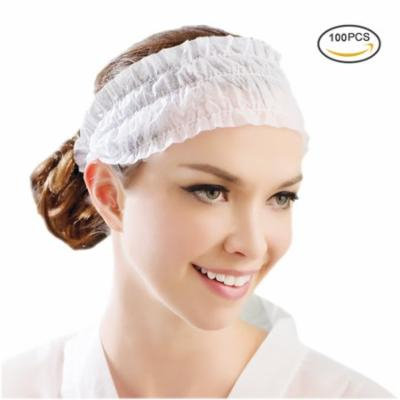 Disposable Spa Headbands-Pretty See Non-woven Headband Elastic Makeup Hair Band, Set of 100, White