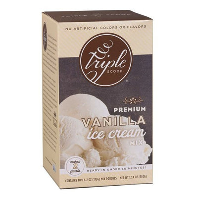 Triple Scoop Ice Cream Mix, Premium Vanilla, starter for use with home ice cream maker, non-gmo, no artificial colors or flavors, ready in under 30 mins, makes 2 qts (1 15oz box)
