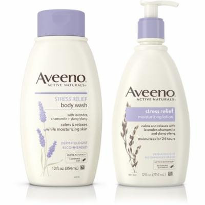 2 Pack - AVEENO Stress Relief Body Wash With Lavender, Chamomile & Ylang-Ylang Oils 12 oz & Aveeno Stress Relief Lotion