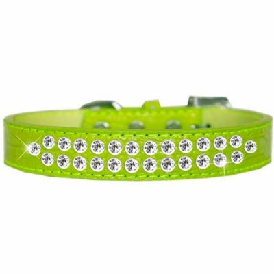 Two Row Clear Jewel Croc Dog Collar Lime Green Size 18
