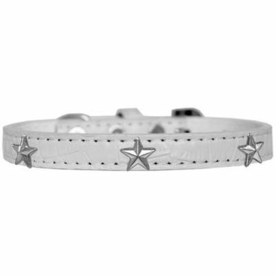 Silver Star Widget Croc Dog Collar White Size 20