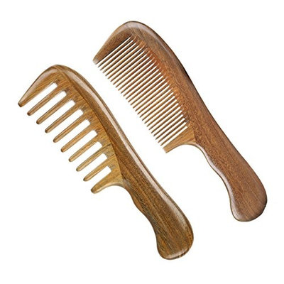 Wooden Comb Wide Tooth And Fine Tooth Wood Comb,Green Sandalwood Anti Static Detangling Horn Comb For Women, Men And Girls,Hair Comb For Thick, Curly And Wavy Hair