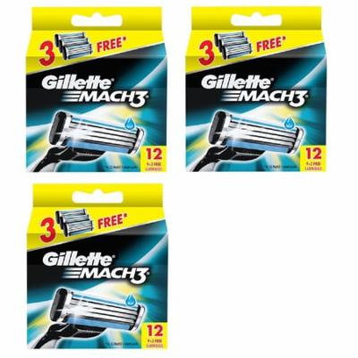 Gillette Mach3 Refill Razor Blade Cartridges, 12 Count (Pack of 3) + Makeup Blender Sponge