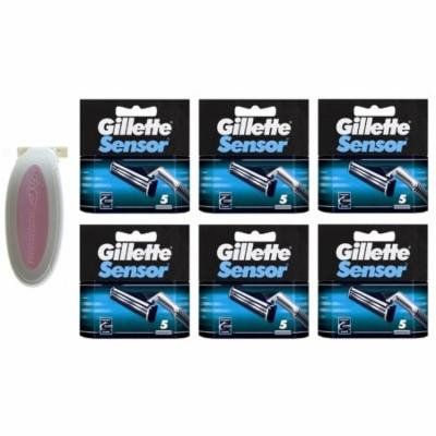 Sensor Excel Women's Compatible Razor (Pink) + Gillette Sensor Refill Blades 5 Ct (Pack of 6) + Makeup Blender Sponge